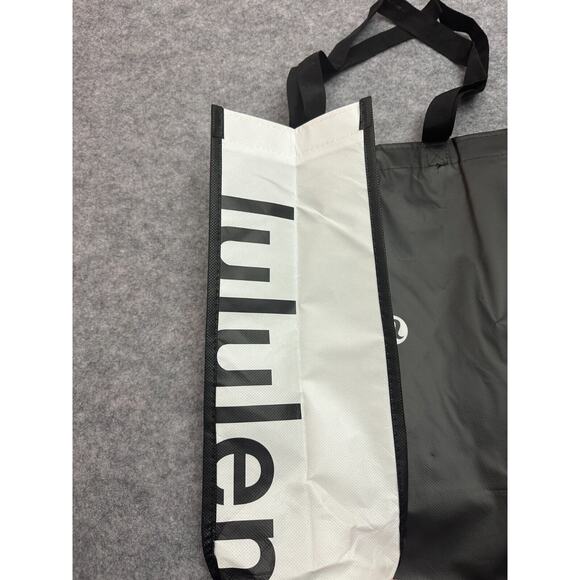 Lululemon Reusable Tote Black White Classic Shopping Bag Snap Closure Authentic - Picture 2 of 5